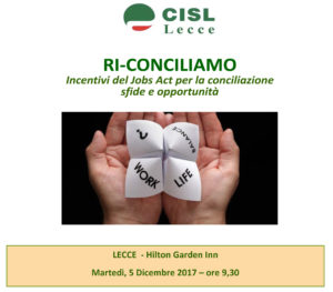 La Cisl di Lecce organizza giornata di approfondimento sulla conciliazione