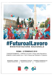 #FuturoalLavoro manifestazione nazionale Cgil, Cisl e Uil  9 febbraio Roma