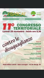11° Congresso FISASCAT Cisl Lecce: Marcello Frassanito eletto Segretario Generale