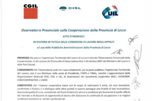 Lecce: costituito presso la sede INL l’Osservatorio Provinciale permanente sulla Cooperazione